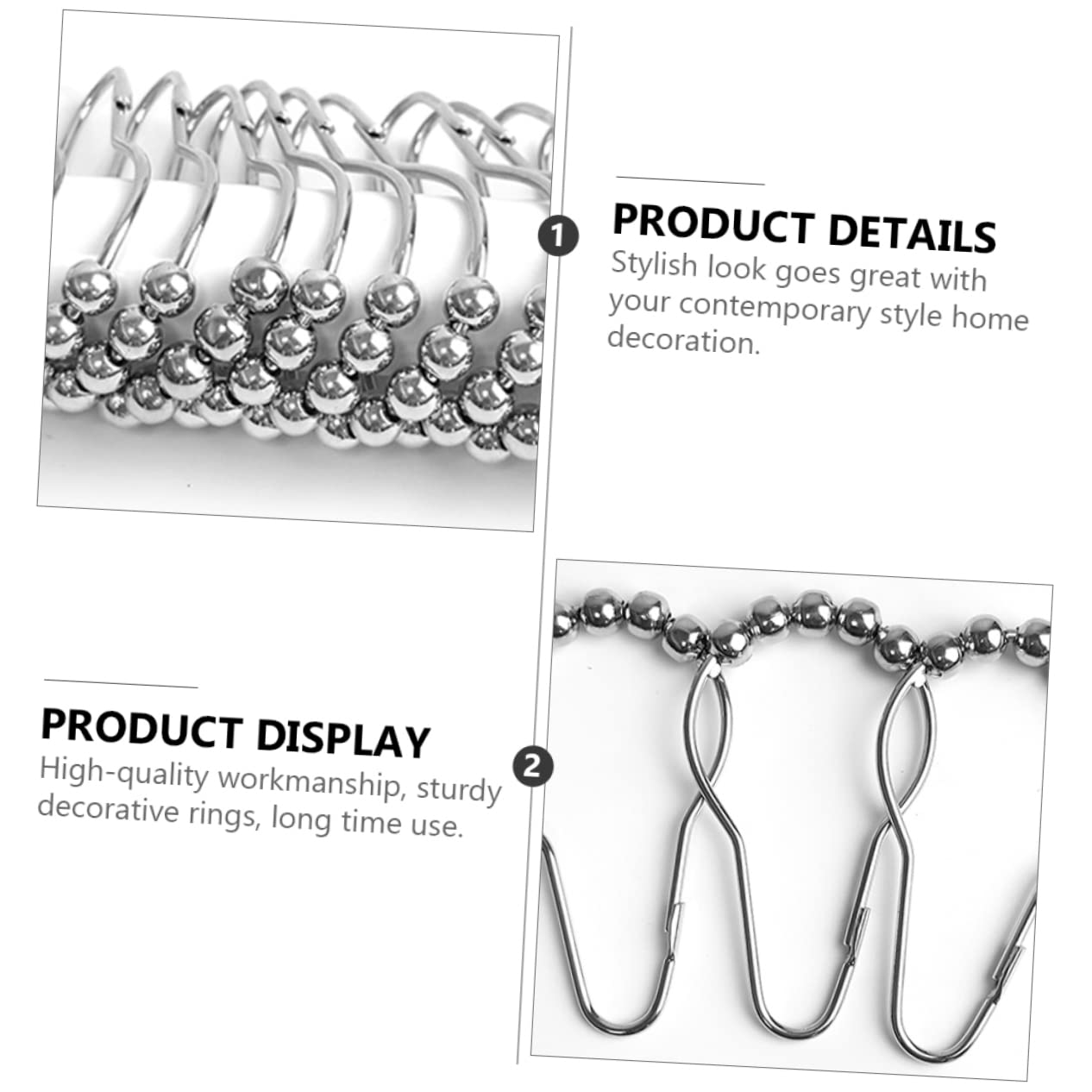 Anneaux de Salle de Bain, Crochets de Douche for Rideaux, 24 pièces, Boucle Crochet for Rideau, cintres for Manteaux, argenté, à roulettes Robuste(Silver)
