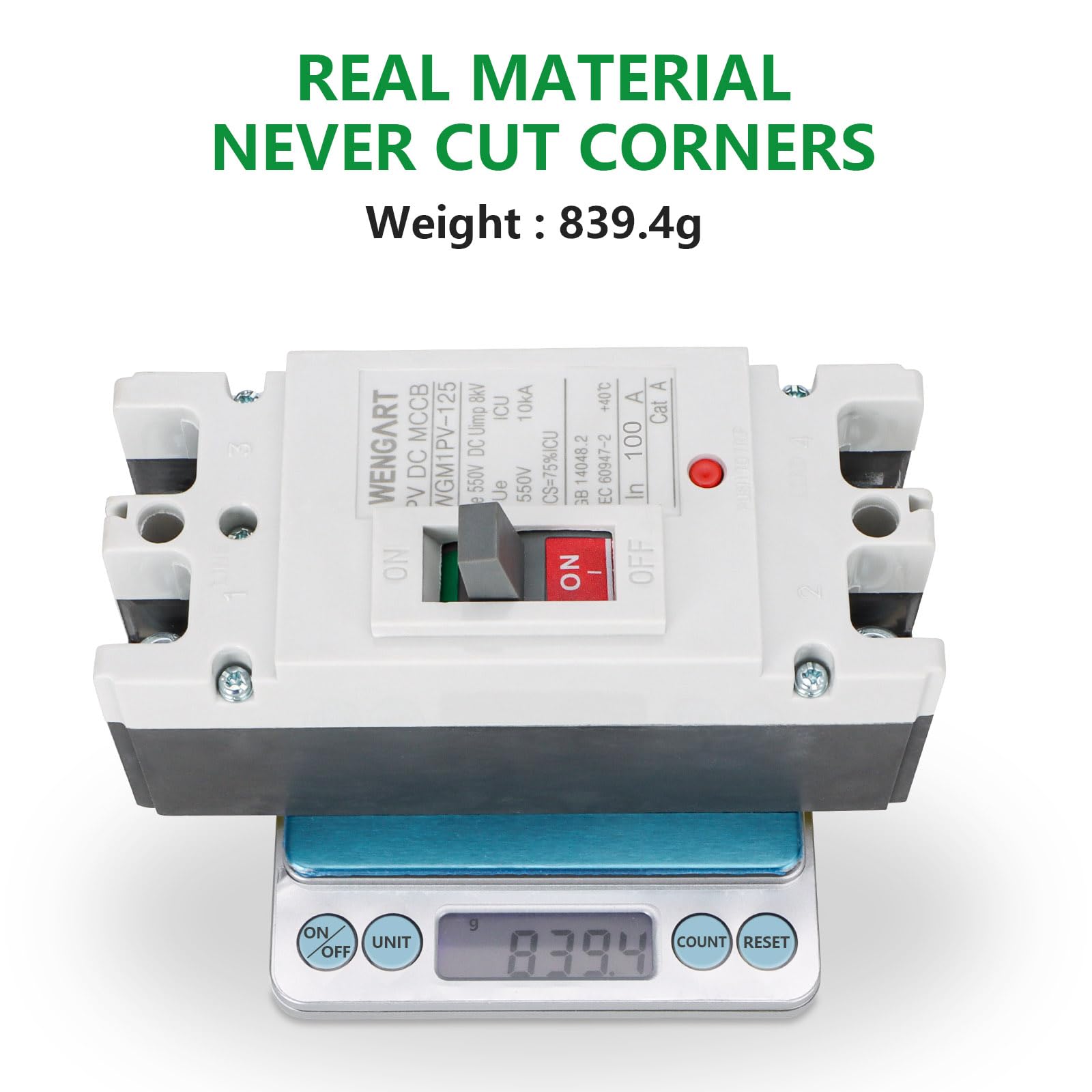 Wengart Interruttore Magnetotermico Scatolato DC 80A 550V, 2 Poli MCCB per Fotovoltaico e Batterie, Polarità Non Polarizzata (Cablaggio Libero), Isolatore Principale per Pannelli Solari e Inverter