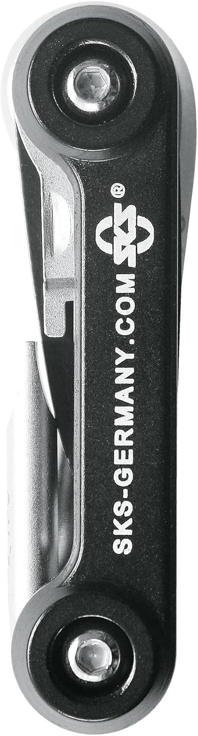 SKS Germany Tom Mini Tool Bicycle Multifunctional Tool with Neoprene Bag (Mini Tool Wheel, Integrated Tool Functions and Rustproof Chrome Vanadium Tool Steel) Black/Silver