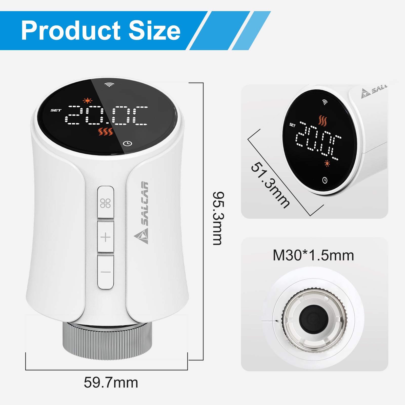 SALCAR Smartes Heizkörperthermostat Smart WiFi Thermostat Heizung Kompatibel mit Amazon Alexa & Google Home Programmierbar Heizungsthermostat Tuya Smartes Heizkörper kein Gateway erforderlich