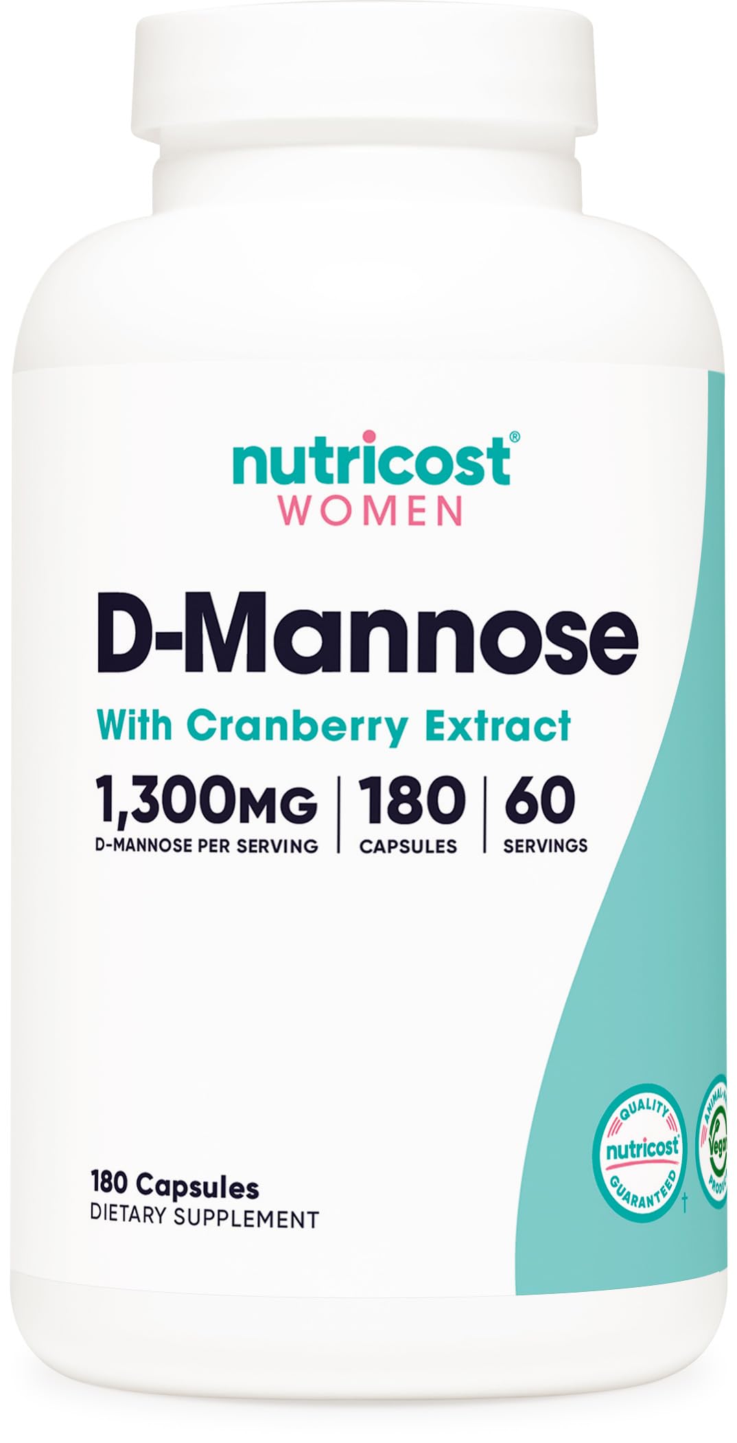 Nutricost D-Mannose with Cranberry Extract for Women 180 Capsules for 60 Servings Per Bottle - Vegan, GMO Free and Gluten Free