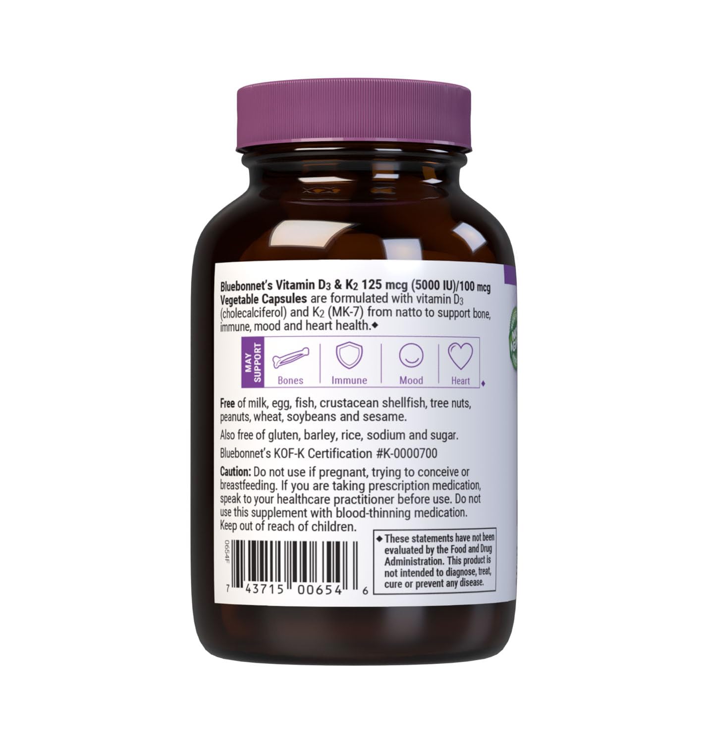 Bluebonnet Nutrition Vitamin D3 & K2, Soy-Free, for Strong-Healthy Bones*, Gluten-Free, Non-GMO, Dairy-Free, Kosher Certified, Vegetarian, 60 Vegetable Capsules, 60 Servings — Amazon image 7