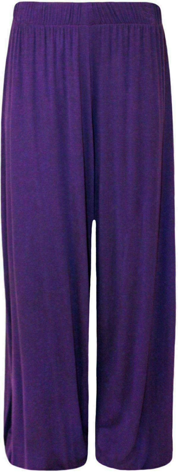 Fairy Trendz Ltd Women's Purple Plus Size Palazzo Trousers Baggy Flared Wide Leg Pants Plain Casual Wear Trousers ( Uk 8-10)