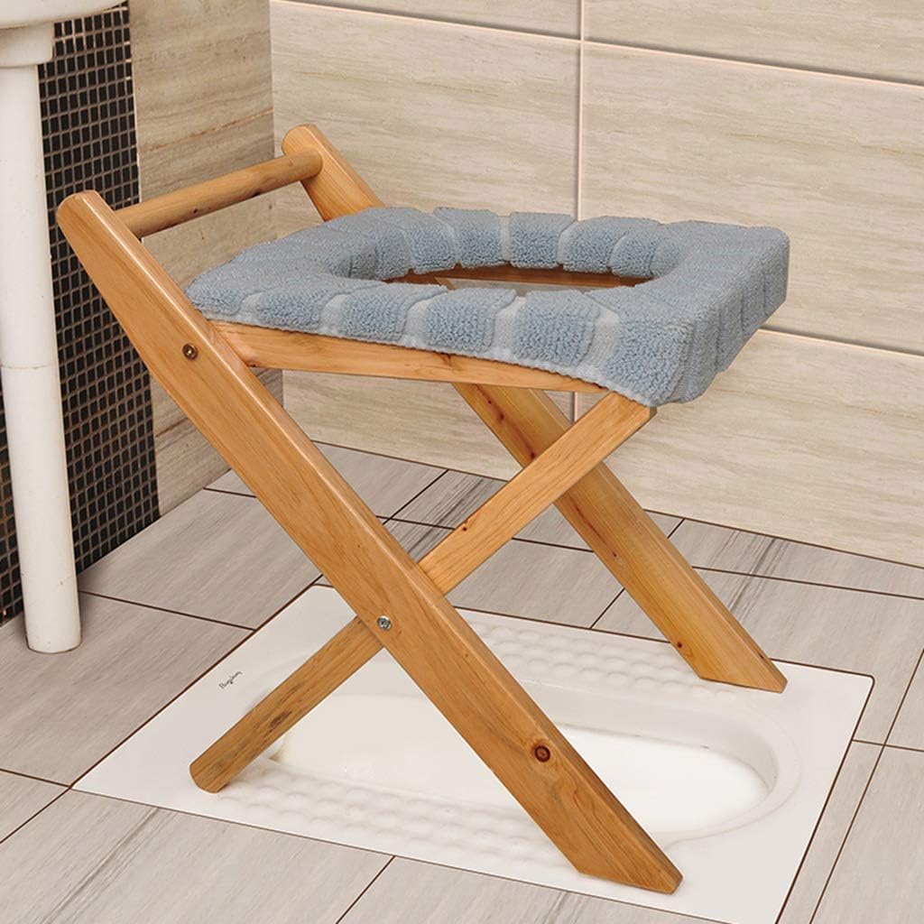 MEIRUHUA Sauna Chair, Foldable Solid Wood Steam Stool 15.7in Height, Original Wood Color with Thin Seat Cover, Portable Wooden Bench for Sauna & Steam