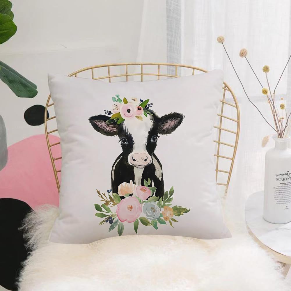 HYOSXW Cushion Cover,Throw Pillow Case Home Decorative for Living Room Bedroom Sofa Chair 16X16 Inch,ox，Cow with flowers roses berries - watercolor illustration isolated on white b,Pillowcase 40X40cm