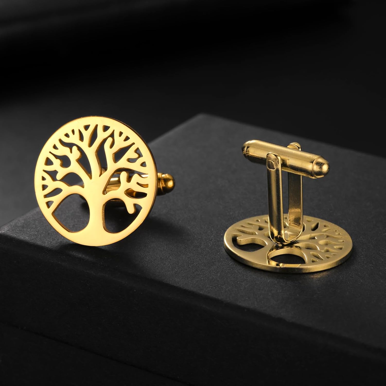Dreamtimes Tuxedo Cufflinks for Men Tree of Life Men's Round Cuff Links with Family Tree Business Wedding Groomsmen Gifts Suit Shirt Accessories Cufflinks for Men Father image 4