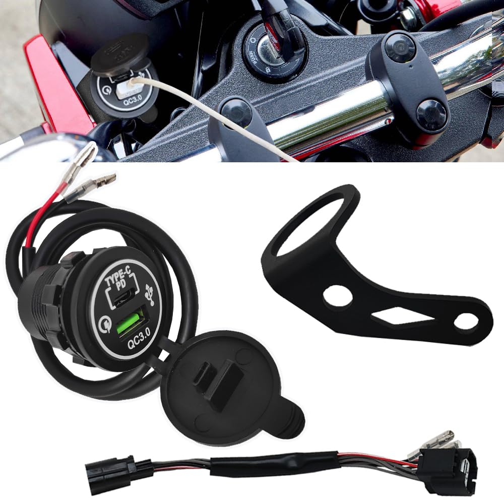 Motorcycle Adapter Accessory Kit Wiring Harness + Mount Bracket Compatible with Honda DAX 125 ST125 (2022-Current)
