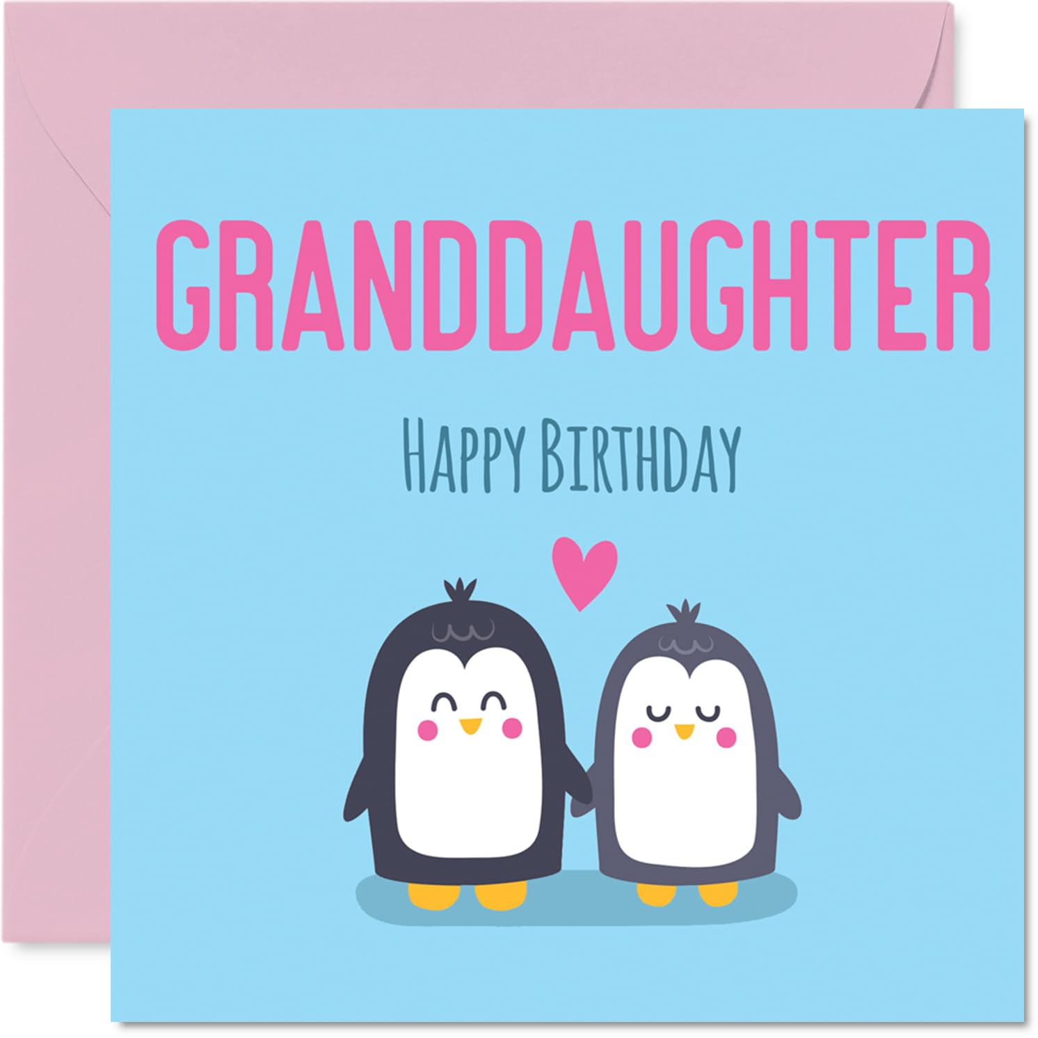 Granddaughter Birthday Card - Cute Penguins - Happy Birthday Card for Granddaughter from Grandad Grandma, 145mm kawaii animal design Bday Greeting Cards