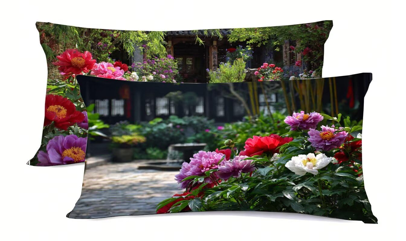 Taie d'oreiller doux recto verso 50x70 cm à motif fleurs rectangulaire