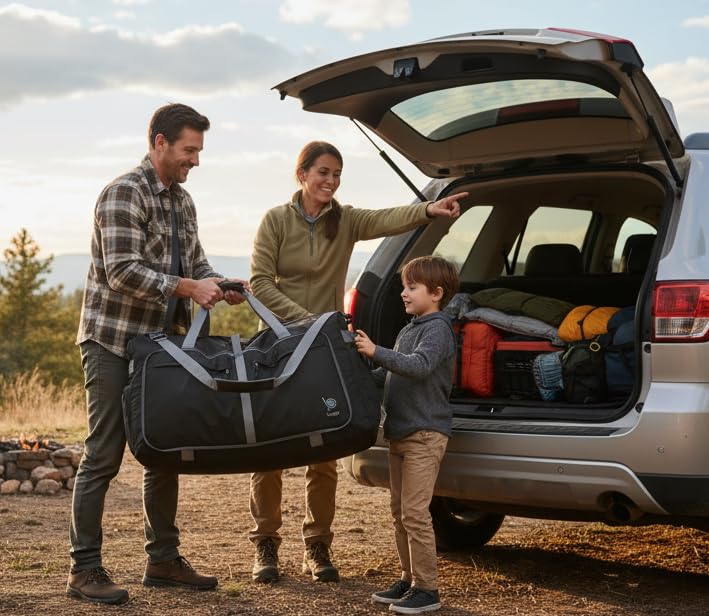 Bago Big XXL Foldable Duffel Bags for Traveling Women & Men - 140L Packable Duffle Bag for Travel with Shoe Compartment - Water Repellant, Heavy Duty, Lightweight Folding & Collapsible (Black)