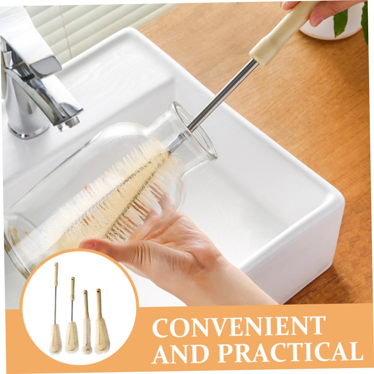 GALPADA Long Bottle Brush 4 Pack Cup Brush Set Fluffy Bristles for Water Bottle Milk Bottle Cup Cleaning