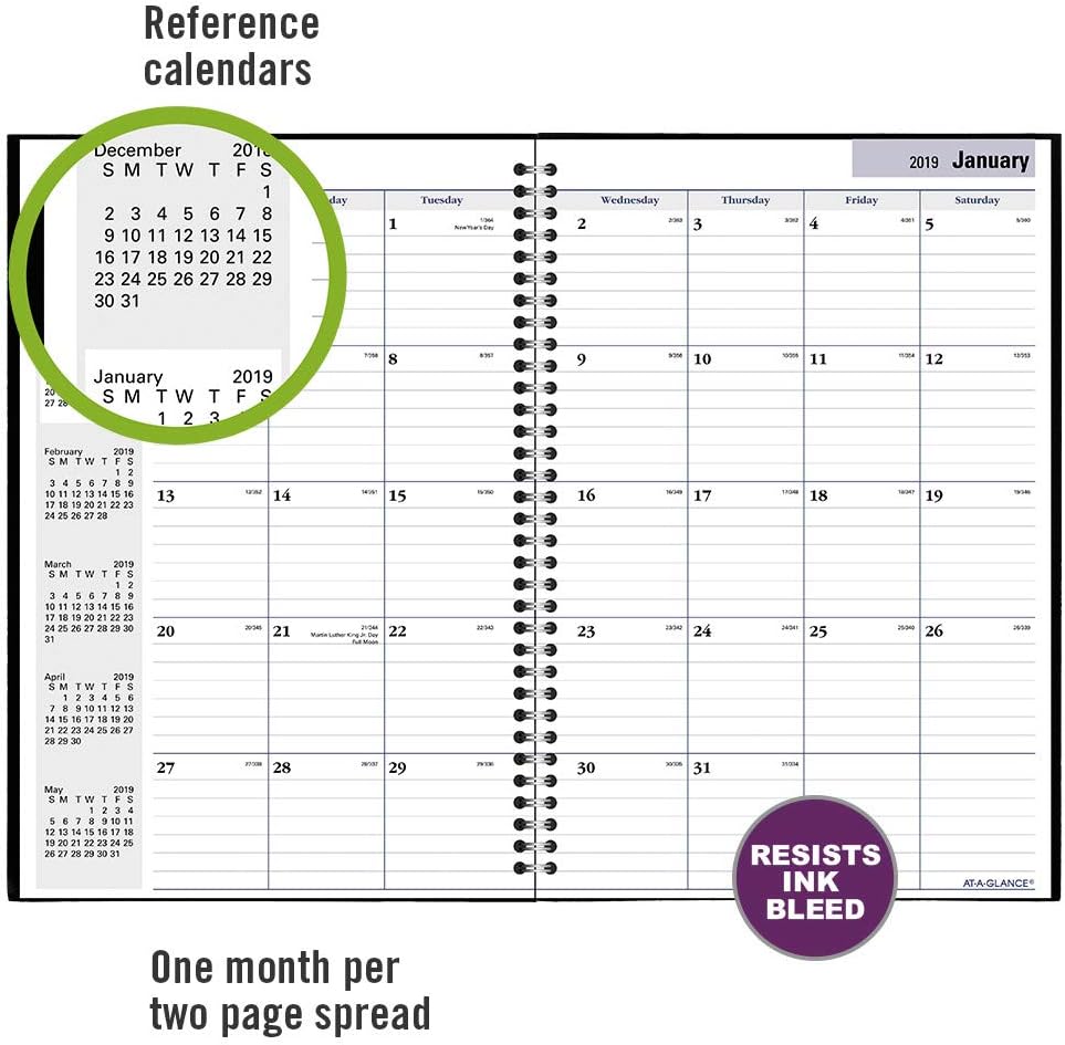 AT-A-GLANCE 2019 Monthly Planner, DayMinder, 8" x 12", Large, Ruled, Black (SK200)