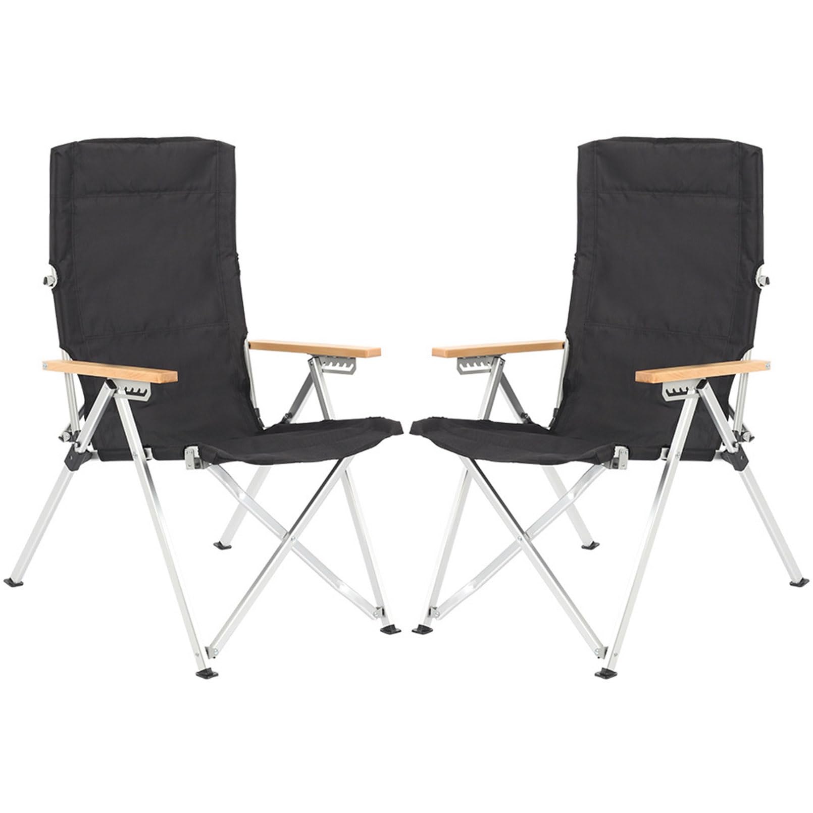 Sedia da campeggio leggera e oversize, sedia da regista portatile in alluminio con schienale alto, braccioli in legno, ideale per esterni, prato, picnic e pesca, confezione da 2