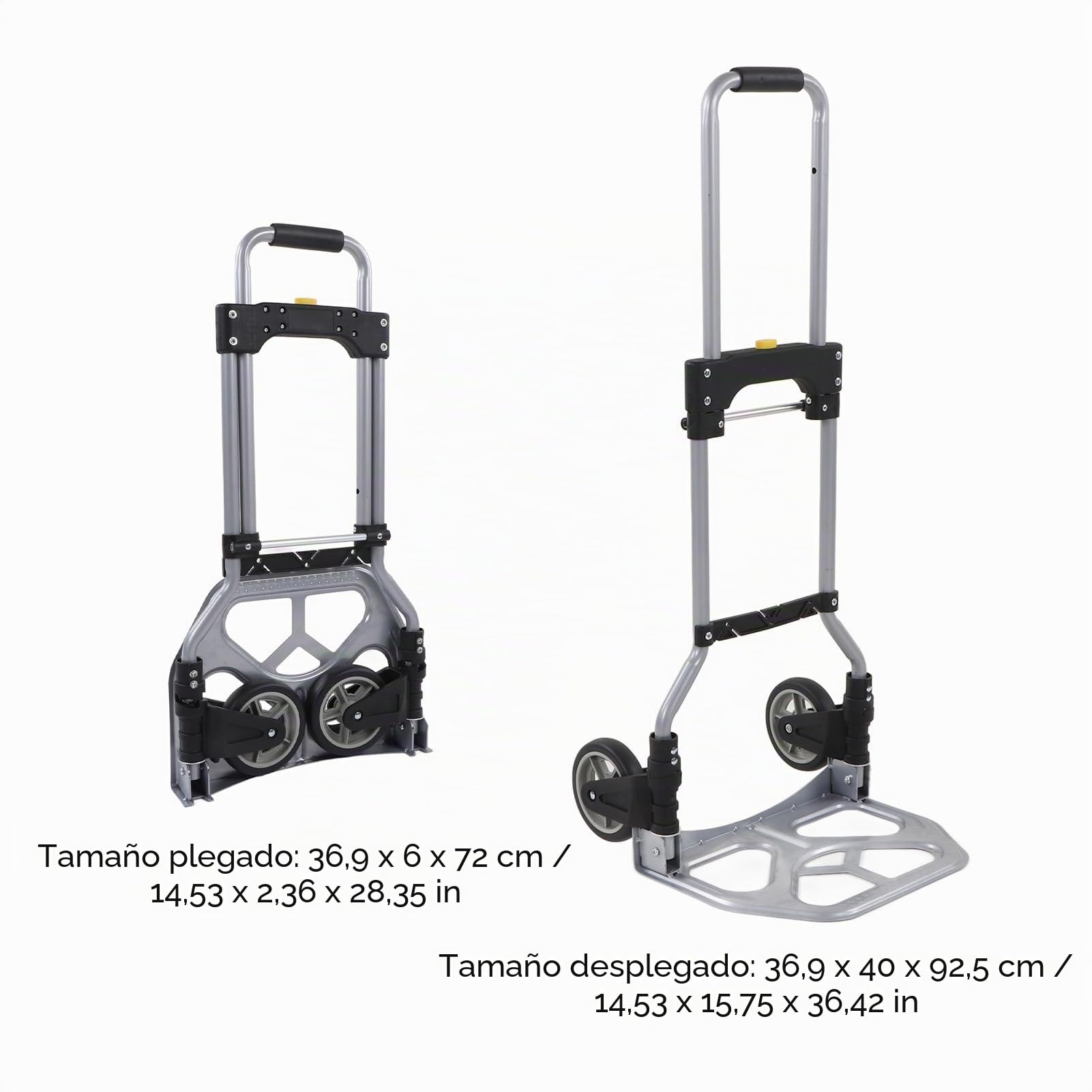 Carretilla de Mano Plegable con Plataforma Móvil, 70 KG de Capacidad, 2 Ruedas, para Trabajo Pesado, Compras, Camping, Pesca, Transporte