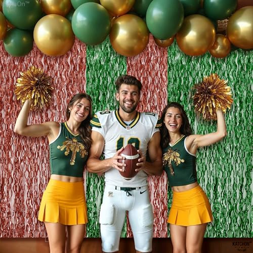 Image of KatchOn, XtraLarge Wave Green and Brown Fringe Football Backdrop - 3.5x6.5 Feet, Pack of 2 | Football Party Decorations, Birthday Party Decorations, Safari Decorations, Jungle Party Decorations