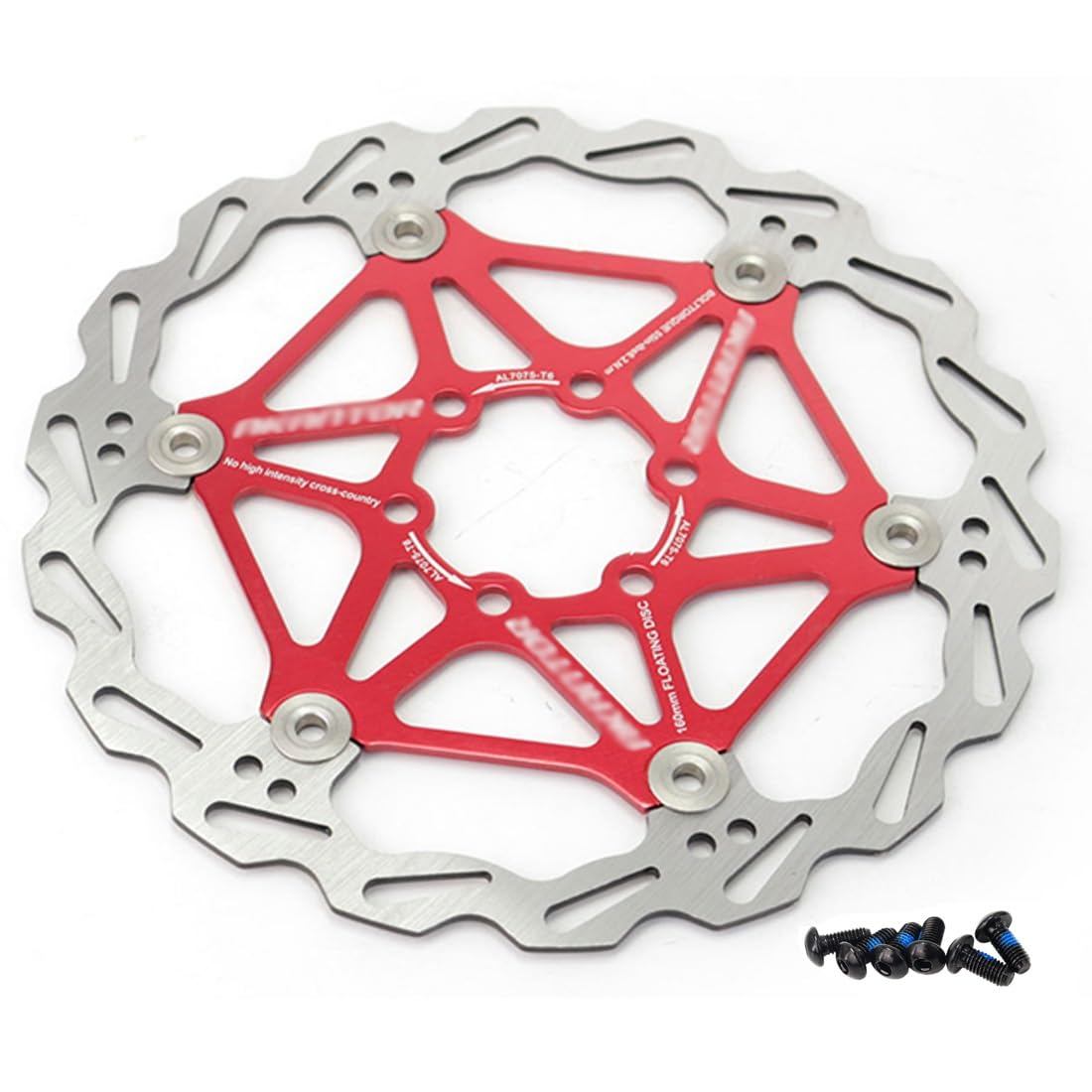 Bike Floating Disc Brake Rotor 160mm 180mm 203mm 6 Bolts Brakes Disc Strong Heat Dissipation(Red,180mm)