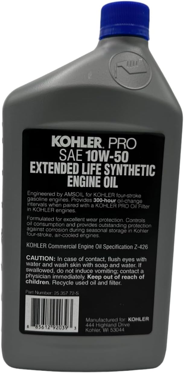 Cyclemax Two Pack compatible with Kohler Pro SAE 10W-50 Extended Life Synthetic Engine Oil 25 357 72-S Contains Two Quarts and a Funnel
