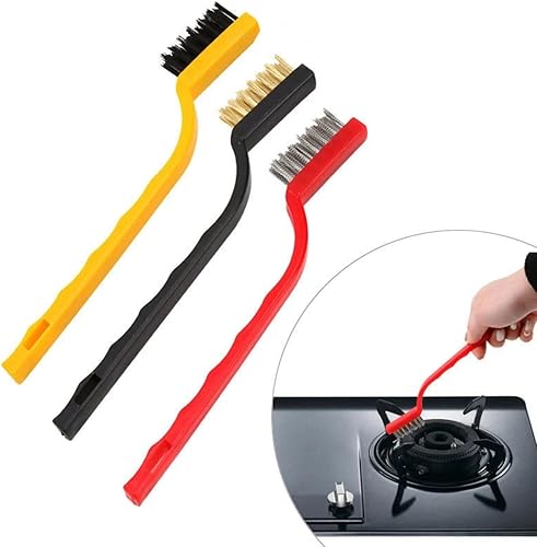 Miniatura 2 de 3 cepillos de alambre (acero inoxidable/latón/nailon), cepillo de limpieza de cocina con mango curvo, cepillo de limpieza para el hogar, cocina,