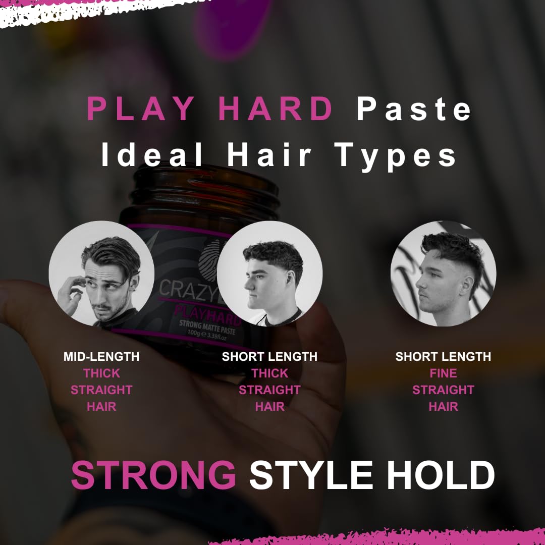 CRAZY BULL PLAY HARD - Ultra Strong Hold Styling Texture Full Matte Paste (100g) i grzebień