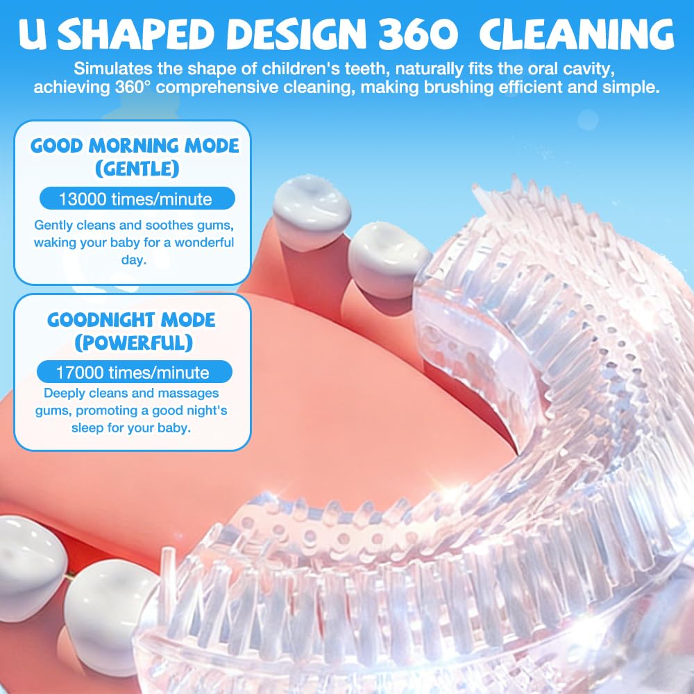 Cepillo Electrico Infantil 2-8 años, NAVESO Ultrasónico Cepillo de Dientes Eléctrico Niños en Forma de U, 360° Dinosaurios Electric Toothbrush Infantil con 3 Cabezales de Silicona