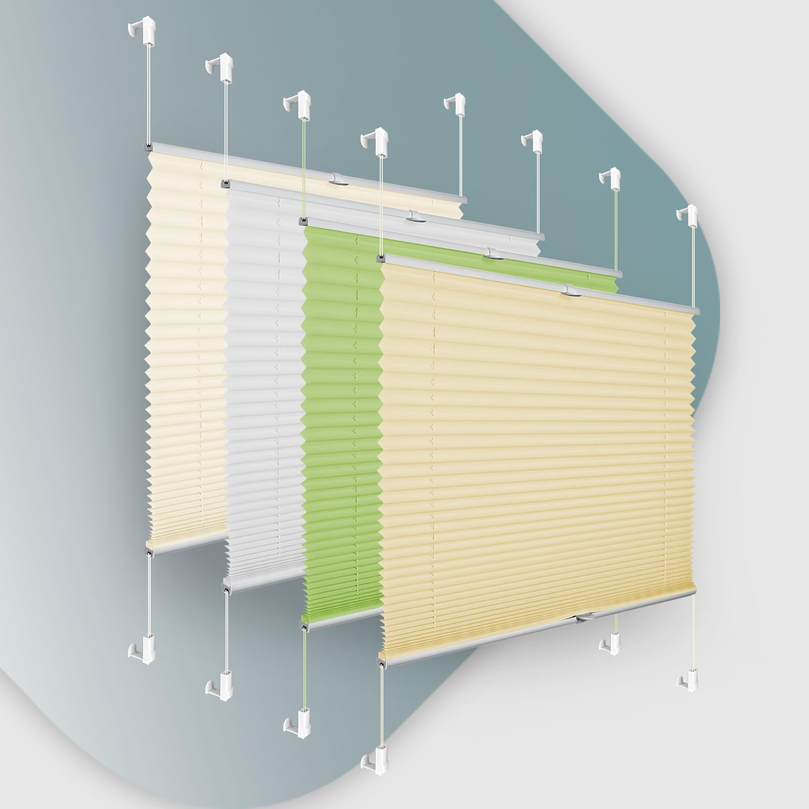 Buseu Plisseerollo 65x150cm(BXH) Weiß Faltrollo Lichtdurchlässig Plisseehalter ohne Bohren für Fenster & Tür