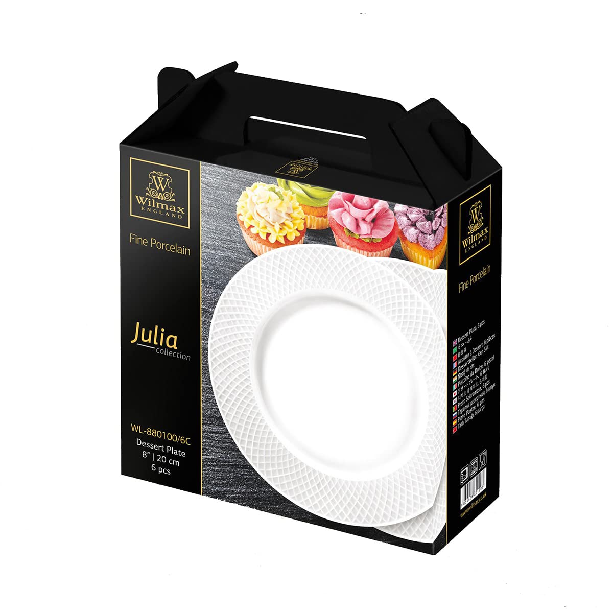 Wilmax - Piatti - 6 pezzi - Ø 20 cm - piatti in porcellana bianca - tavola - Lavabili in lavastoviglie - per colazione, per dolci - Confezionati in una confezione regalo