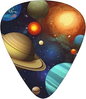 Planet pattern Guitar Picks 12 Pack Bass Picks with Organizer Box Guitar Plectrum Includes Thin Medium Heavy Guitar Picks Ukulele Picks for Bass Acoustic Electric Guitars