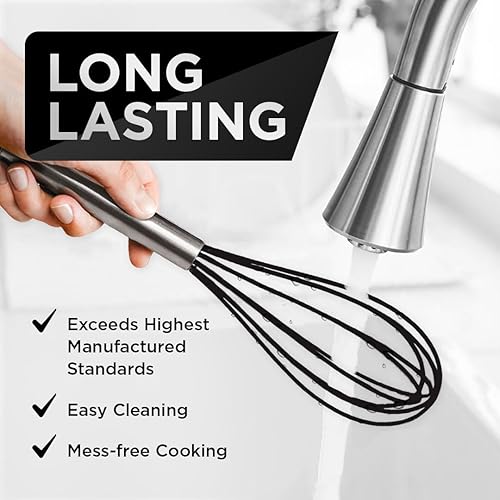 Miniatura 9 de Wired Whisk juego de 3 batidoras de silicona, instrumentos de cocina de silicona y acero inoxidable para mezclar, batir y revolver, 12 pulgadas, 10