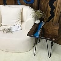 Vista 144 de Mesa de epoxi transparente, mesa de sofá con forma cuadrada, mesa auxiliar de resina de madera, mesa de centro de madera con borde natural para sala