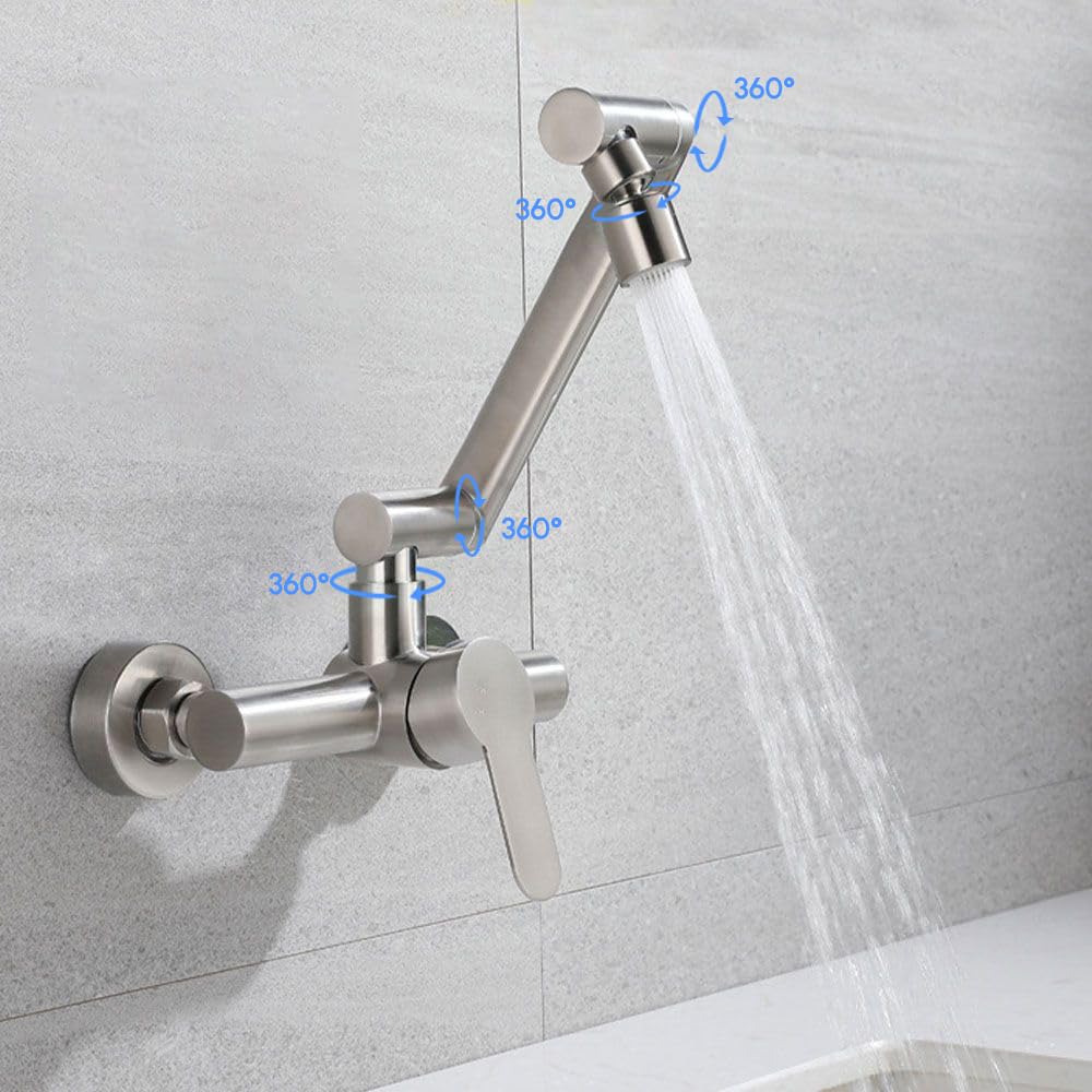 HomeLava Faltbar Wasserhahn Küche Wandarmatur mit 2 Wasserstrahlarten, Spültischarmatur 360° Schwenkbar, Einfache Montage Küchenarmatur Wandmontage aus 304 Edelstahl, Matt