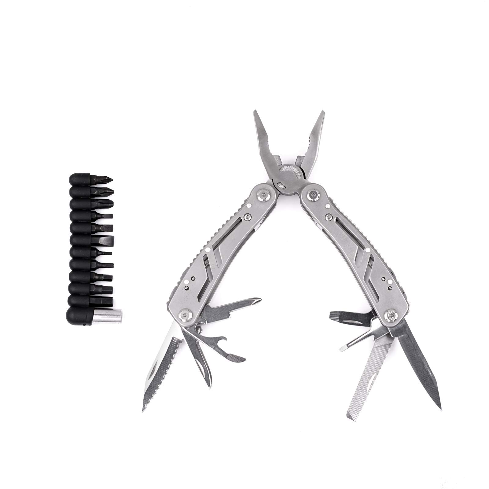 Kinobo 9-in-1 Multifunction Tool Pliers, Portable Mini Multitool Pliers Multifunctional Adjustable Stainless Steel Tool Pliers Multi-Purpose Handy Tool Pliers (Silver)