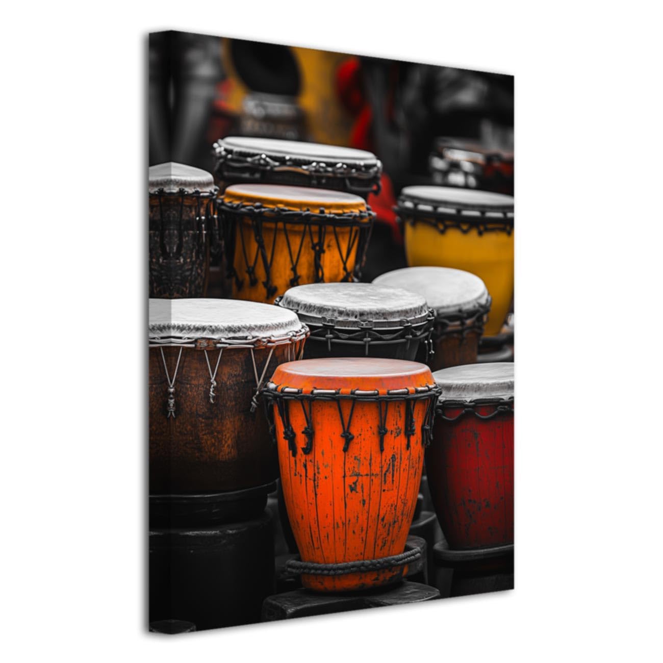 LZIMU African Drums Wall Art Ethnic Ancient Pictures Vintage Tribal Musical Instruments Painting African Music Canvas Prints for Indian Decor Frame (Black, 18L x 12W) — image 1