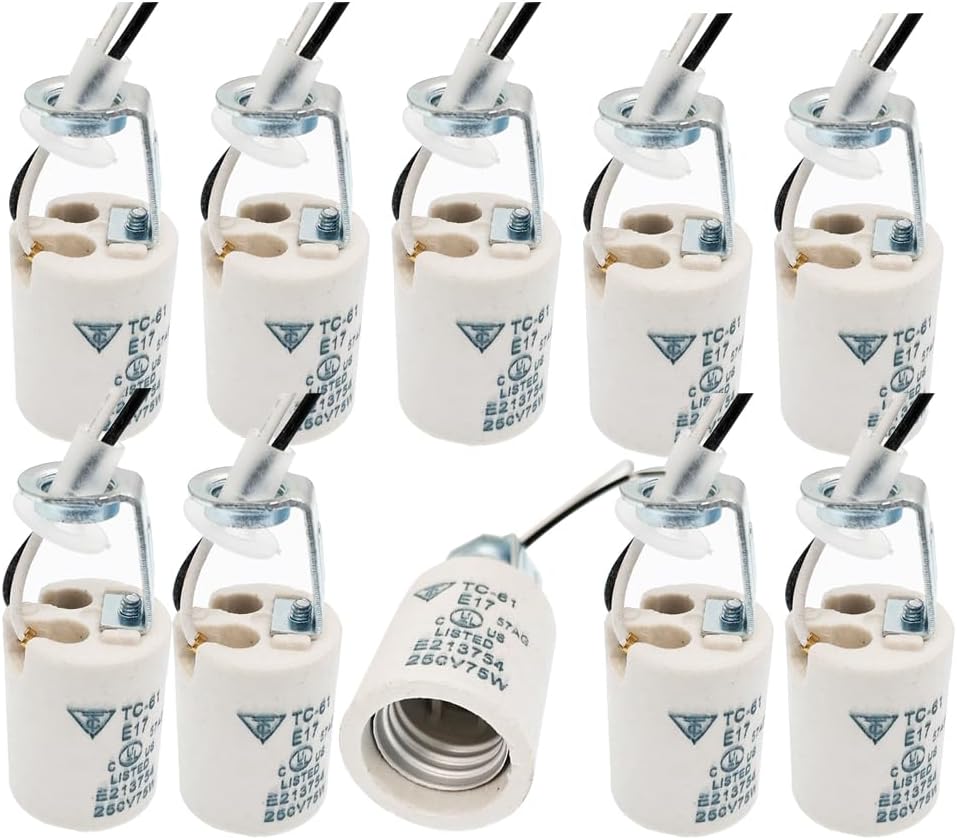 E-Simpo® E17 LED Lamp Socket E17 Lamp holder with bracket Ceramic Base Socket Adapter with 10cm silicone long UL (50)