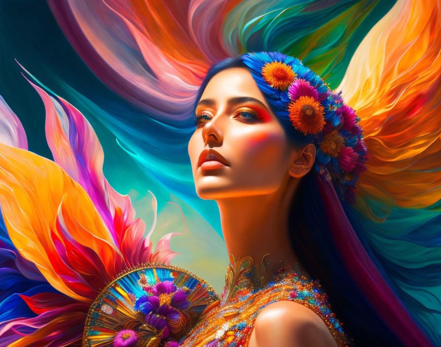 Poster mural fille colorée toile 50x70 cm Meechi sans cadre tableau salon moderne