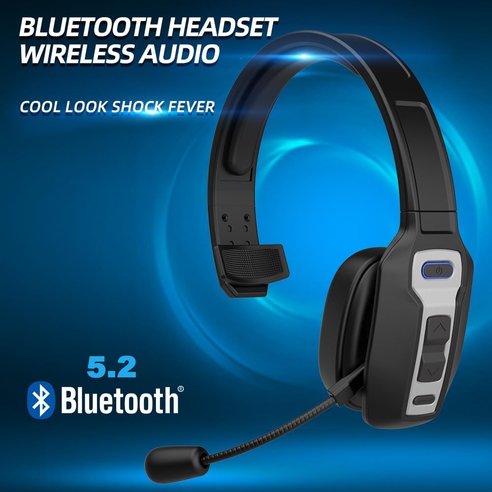 Bluetooth Headset with Microphone,Noise Cancelling with Mute Button, Very Strong Wireless Range, All-Day Comfort On Ear Headphones 60 Hrs Working time for Trucker/Work/PC/Call Center/Meeting/Office