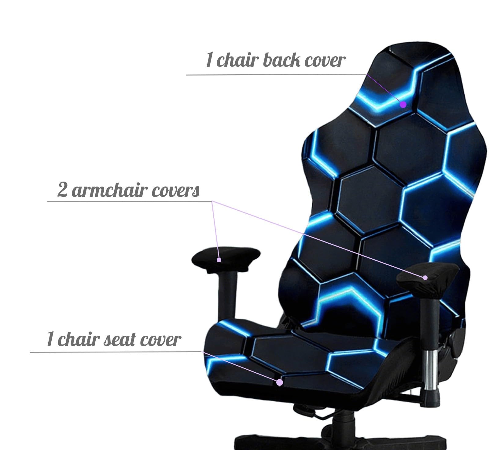 Funda para Silla Gaming, elástica, con Estampado de líneas y Dos reposabrazos para sillones Juego reclinables de Carreras(Gaming Motif C)