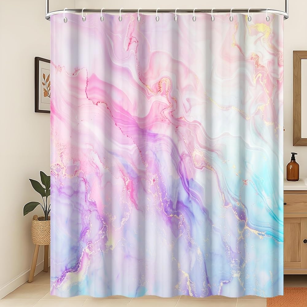 Xiaoterna Marble Shower Curtain Colorful Blue Pink Purple Gold Glitter Marble Shower Curtains Luxury Watercolor Ink Art Bathroom Curtains Washable Waterproof Fabric Bathroom Decoration 120x180cm — image 1