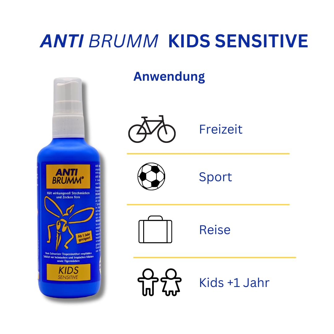 Anti Brumm Kids Sensitive 3x 150 ml I Schutz gegen Mücken und Zecken I Mückenspray I zu Hause, Reisen, Tropen I Icaridin I Kinder ab 1 Jahr I empfindliche Haut I Spar-Set plus Pharma Perle give-away