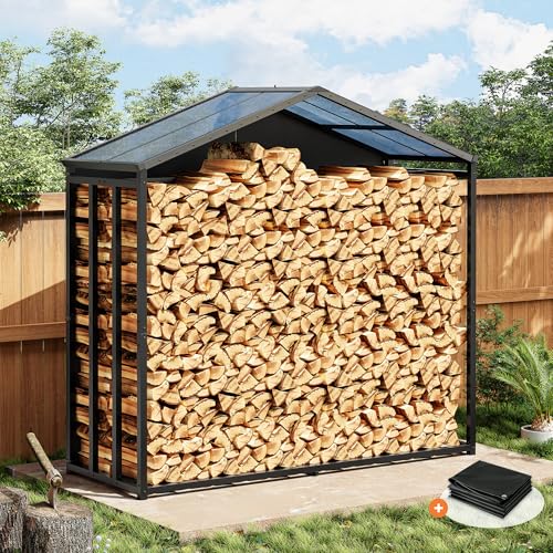 Amopatio Estantería exterior XXL para leña, 187 x 70 x 190 cm, con cubierta de 3,3 SRM/2,3 m³, ayuda para apilar madera de metal, marco de acero y techo de poliéster, almacenamiento de madera, color