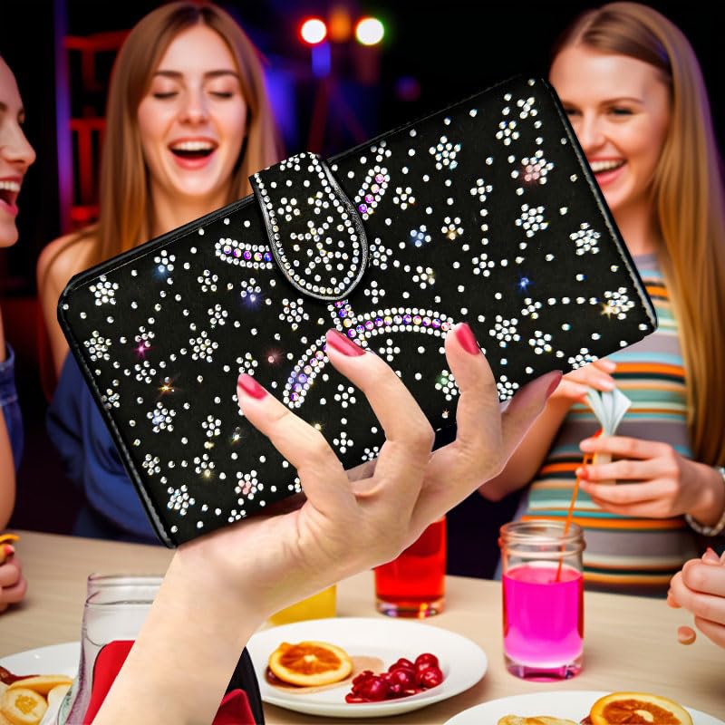 Bling Rhinestone Star Pisces Wallets- Glitter Sparkly Wristlet Clutch Purse Credit Card ID Holder Large Capacity for Women Men Pisces3