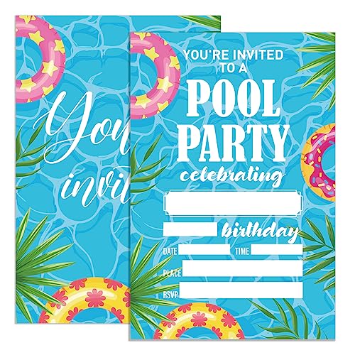 UDNADKEX Birthday Invitations Pool Party for Girl with Envelopes, Invites for Birthday Summer Pool Party, Swimming Party Birthday Invite Cards, You're Invited to A Pool Party, 4