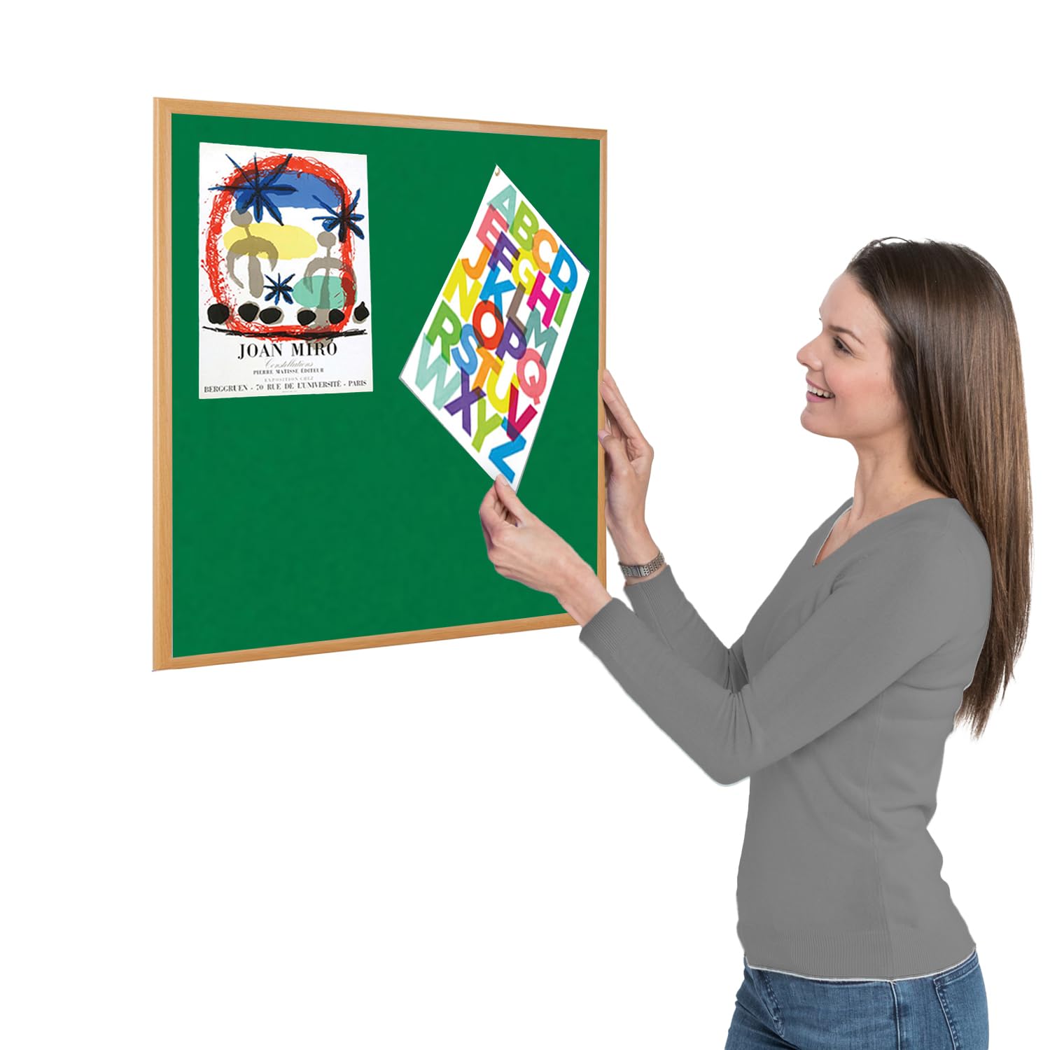 Wonderwall Eco-Friendly Green Felt Noticeboard, 600 x 600 mm, Light Oak Wood Effect Frame, Bulletin Pin Board, for Office, School, Home, Reception Areas โ image 1