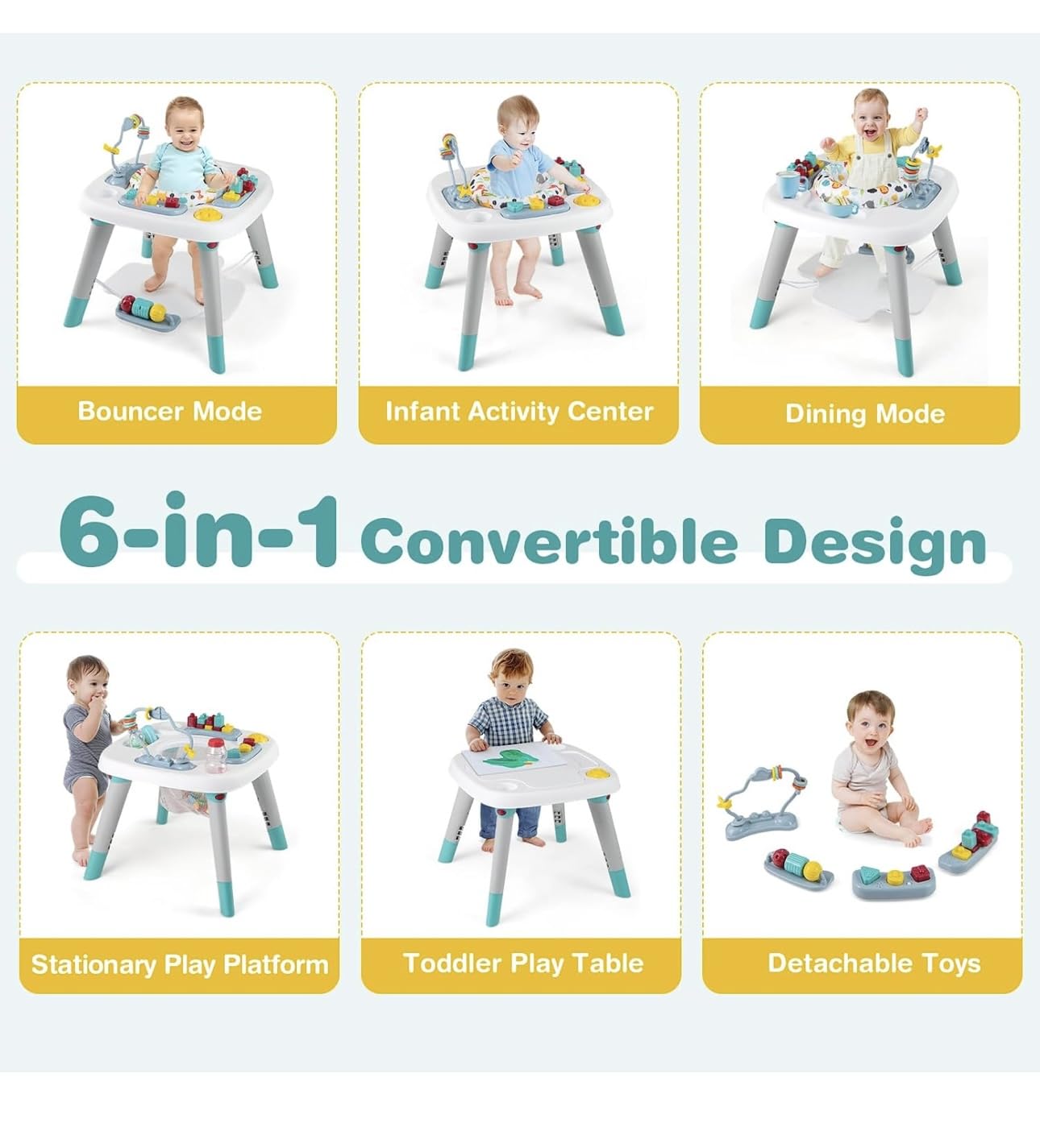 Richtots Premium 6-in-1 Baby Activity Center, Baby Jumper & Interactive Play Table with 360° Rotating Seat, Detachable Toys & Music, Montessori,6-36 Months 2