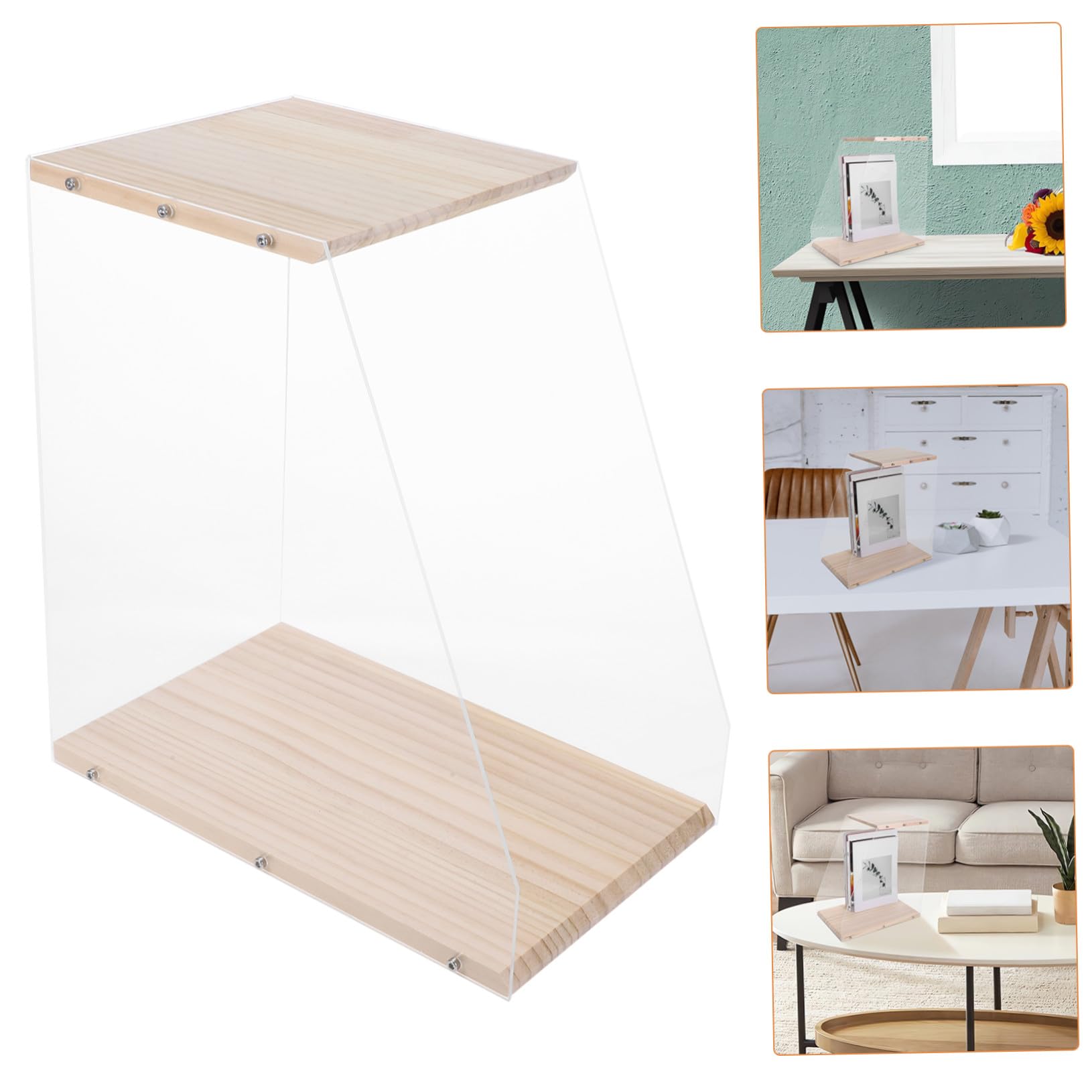 Mobiletto Porta Dischi Vinile in Legno e Acrilico, 1 Pezzo | Scaffale da Tavolo per Libri e Media, Formato Box per Archiviazione e Esposizione