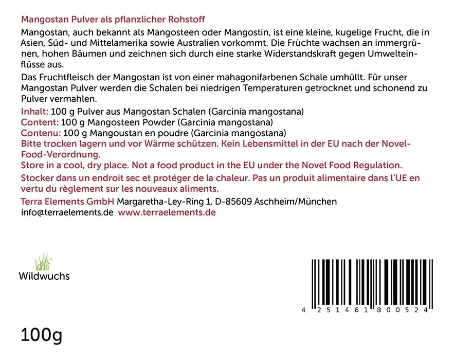 Terra Elements Mangostan Pulver, 100 g I Mangosteen I Mangostin I 100% rein