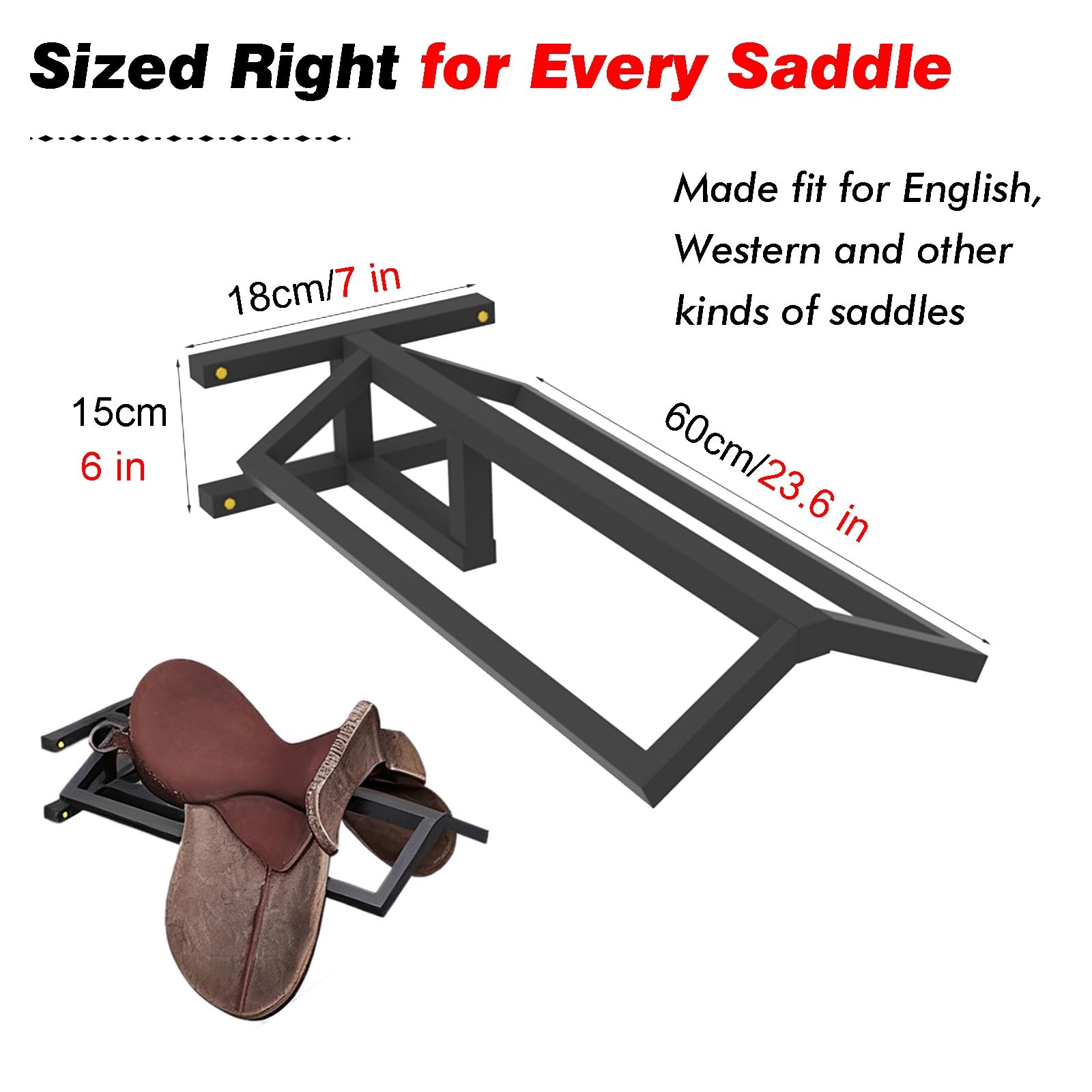 Soporte sillas de montar Soporte De Pared Para Sillas De Montar Inglesas Y Western, Estantes De Acero Para Mantas De Caballo Para Cuartos De Monturas/ Graneros/ Garajes, Negro(1 Pc)