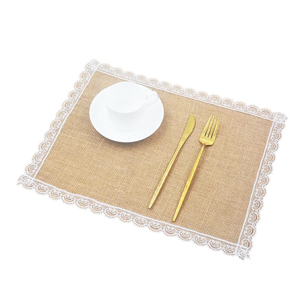 Scf2017 Style 5 Set Of 8 Lace Jute Hessian Burlap Placemats Rectangular Table Mats Table Runner 40Cm X 30Cm(Style 5)