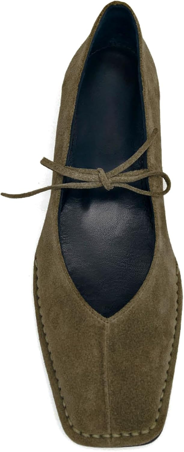 Lace up Ballet Flats Women Square Toe Mary Jane Flats Bow Slip On Comfortable Ballerina Shoes