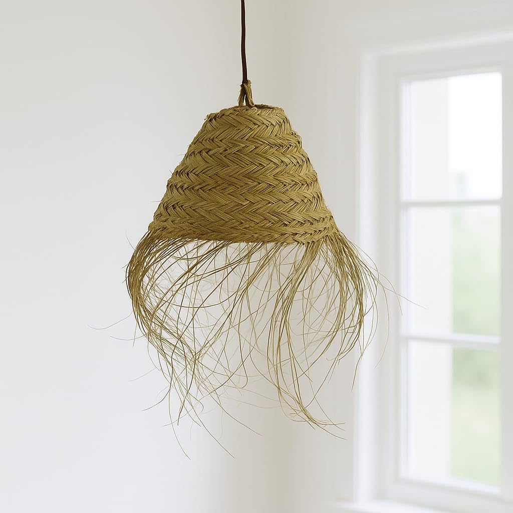 Marokkanisches handgefertigtes Stroh-Lampenschirm, Ethnischer Stil, natürliche und gemütliche Beleuchtung 0804251200B Korbgeflecht Rattan Palme Naturfasern