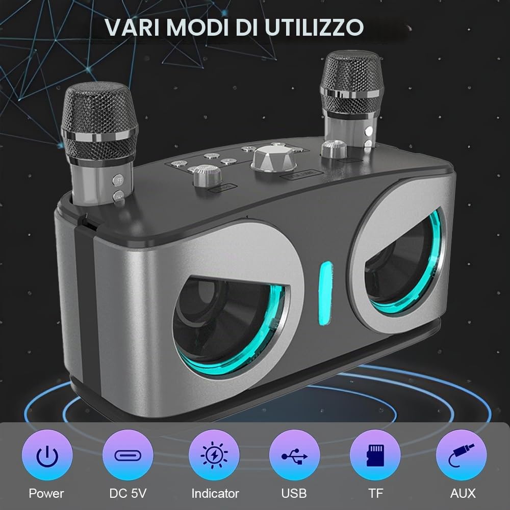 Cassa Bluetooth Karaoke con Microfono, Altoparlante Bluetooth Portatile Microfoni Wireless Karaoke con Megafono e Luci LED per Adulti e Bambini, Partybox Cassa Bmplificata Sistema PA per Feste,Esterno